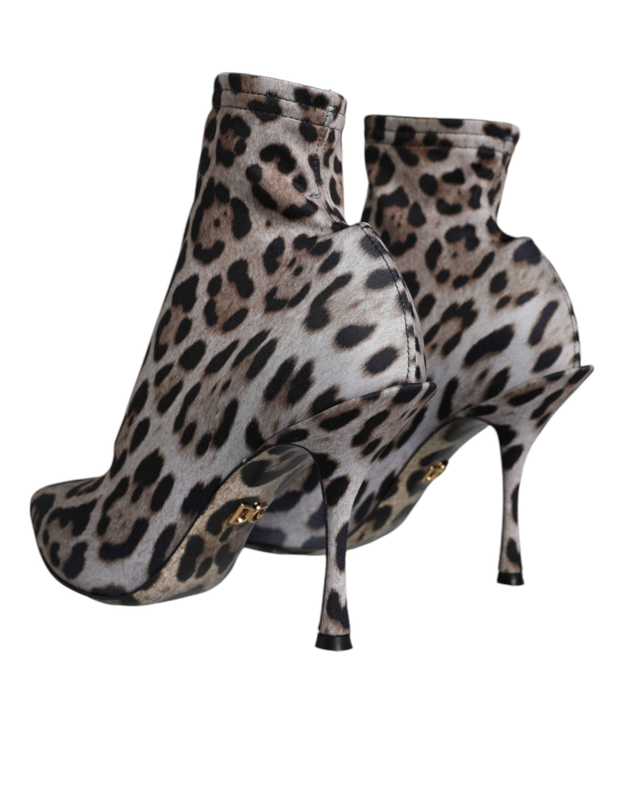 Dolce & Gabbana Gray Leopard Stretch Heels Ankle Boots Shoes