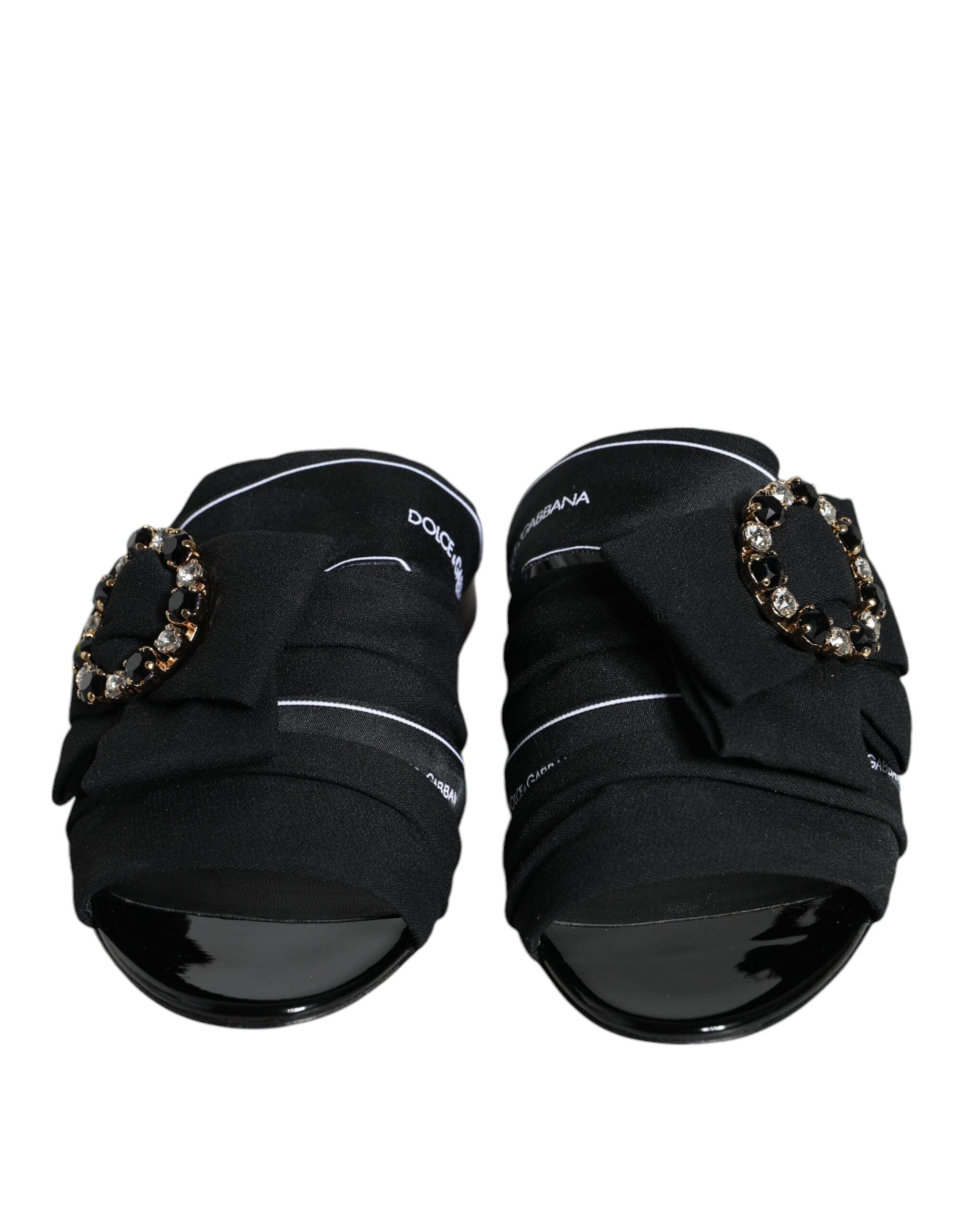 Dolce & Gabbana Μαύρες Λευκές Σανδάλια Slides με Κρύσταλλα Παπούτσια