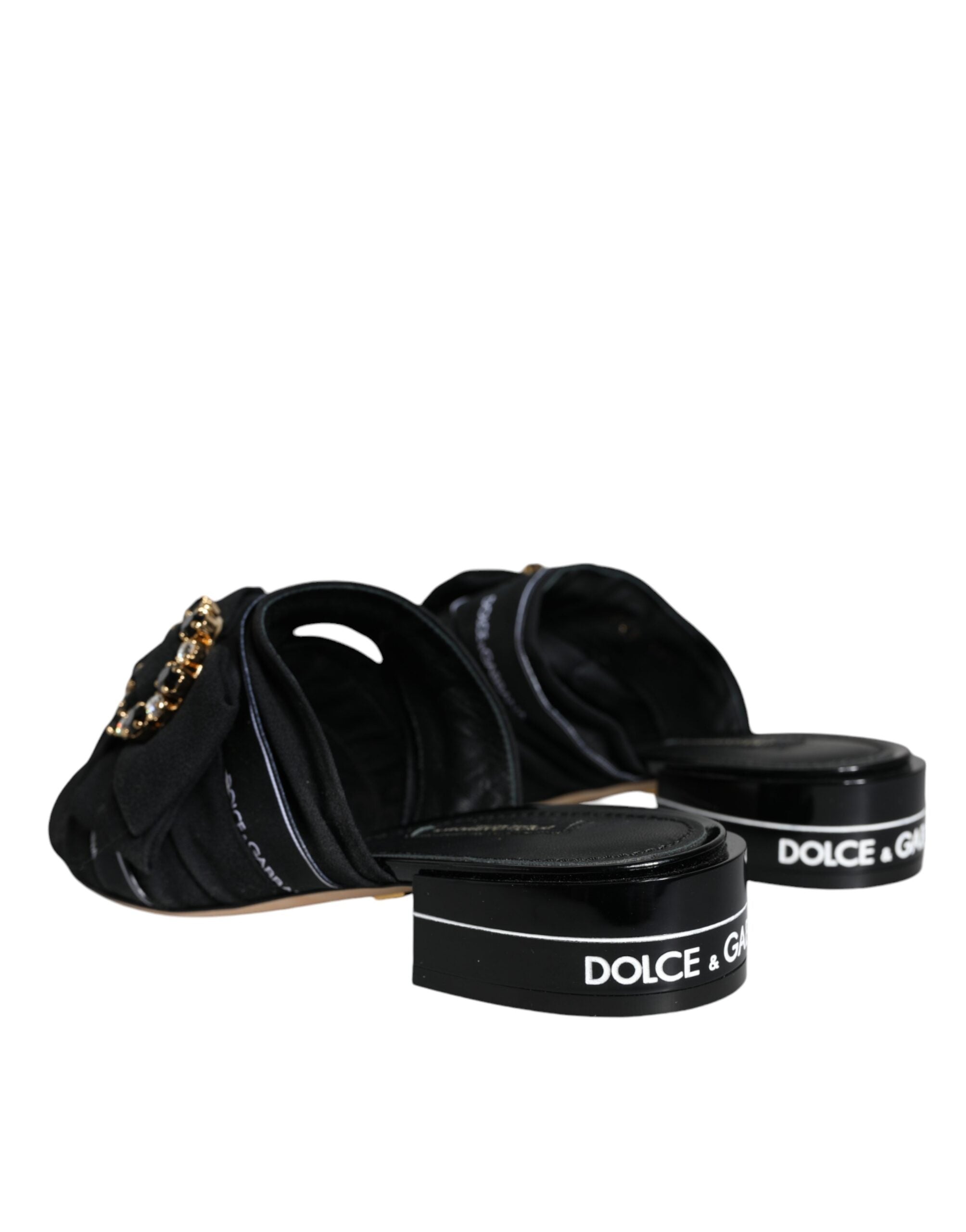 Dolce & Gabbana Μαύρες Λευκές Σανδάλια Slides με Κρύσταλλα Παπούτσια