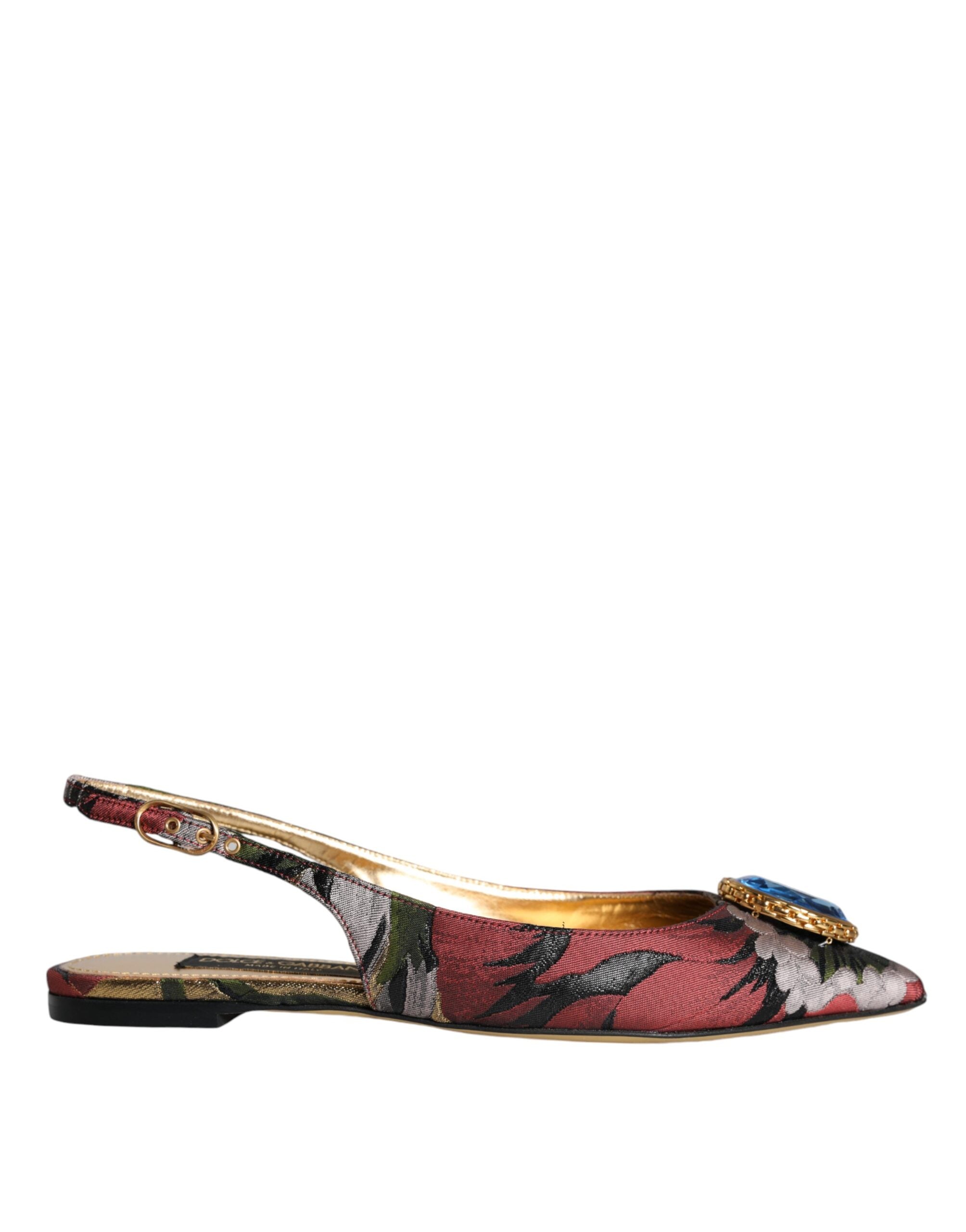 Dolce & Gabbana Πολύχρωμα Jacquard Crystal Flats Slingback Παπούτσια