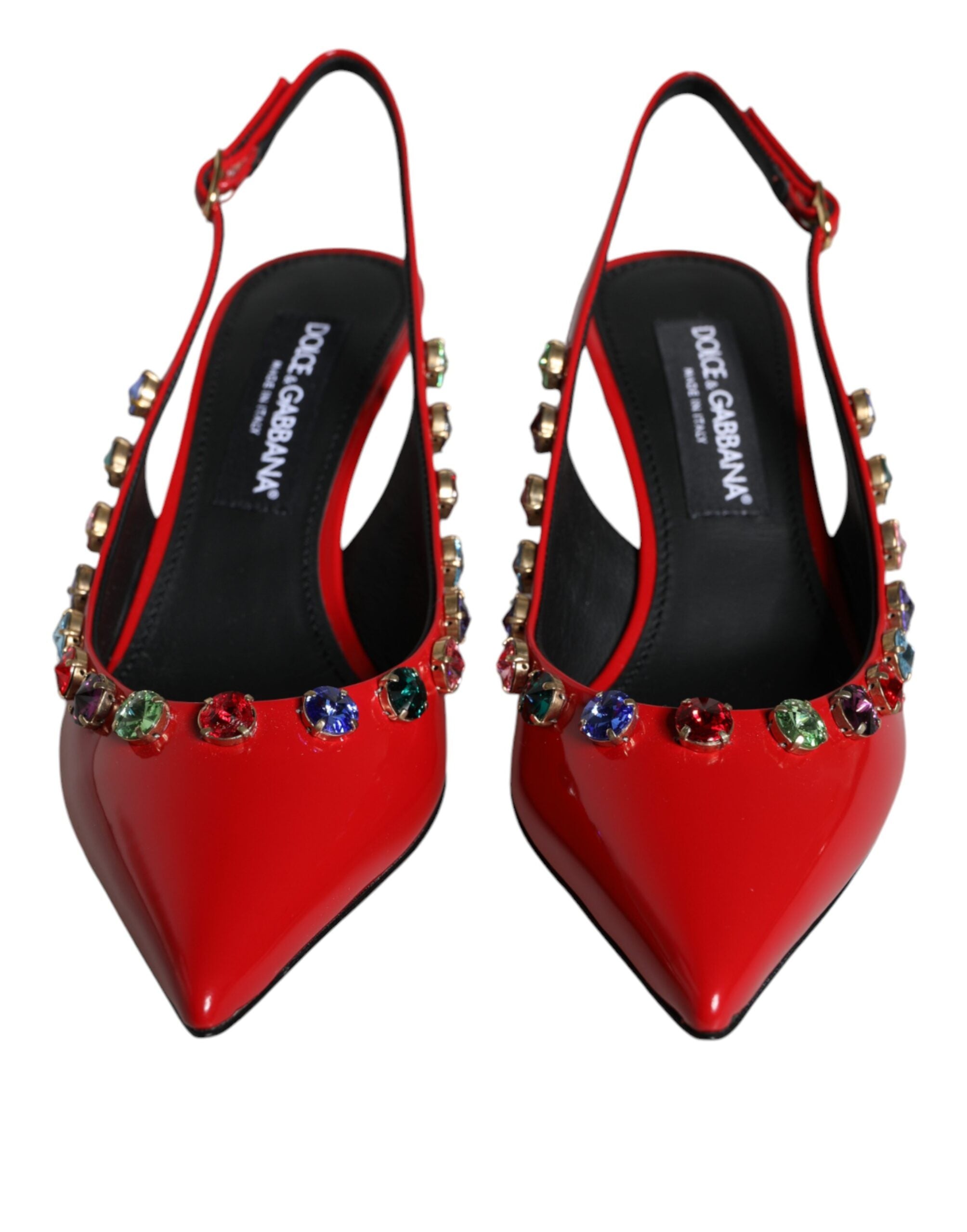 Dolce & Gabbana Κόκκινα Δερμάτινα Crystal Heels Παπούτσια Slingback