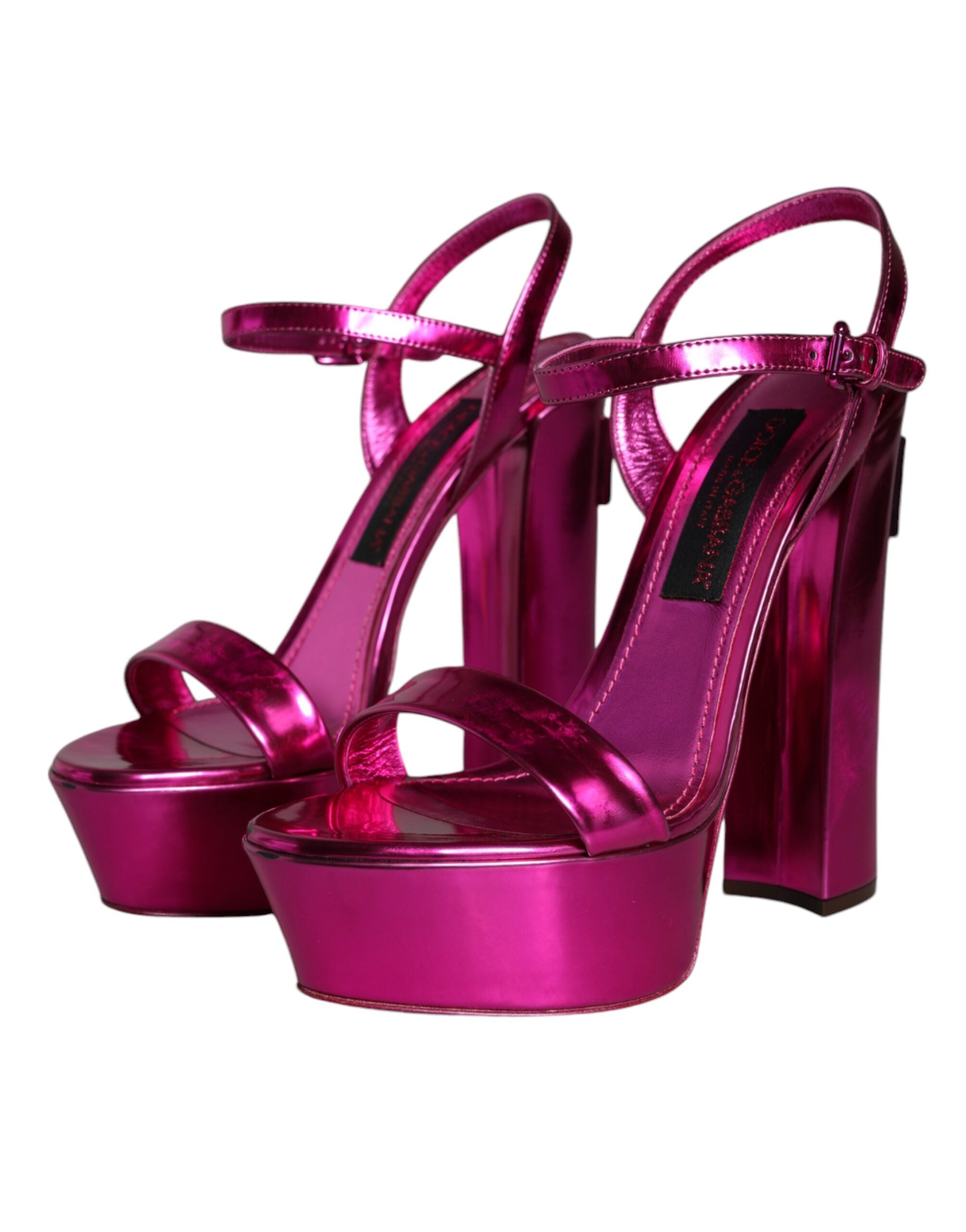 Dolce & Gabbana Fuchsia Leather Platform Logo Keira Sandals Shoes