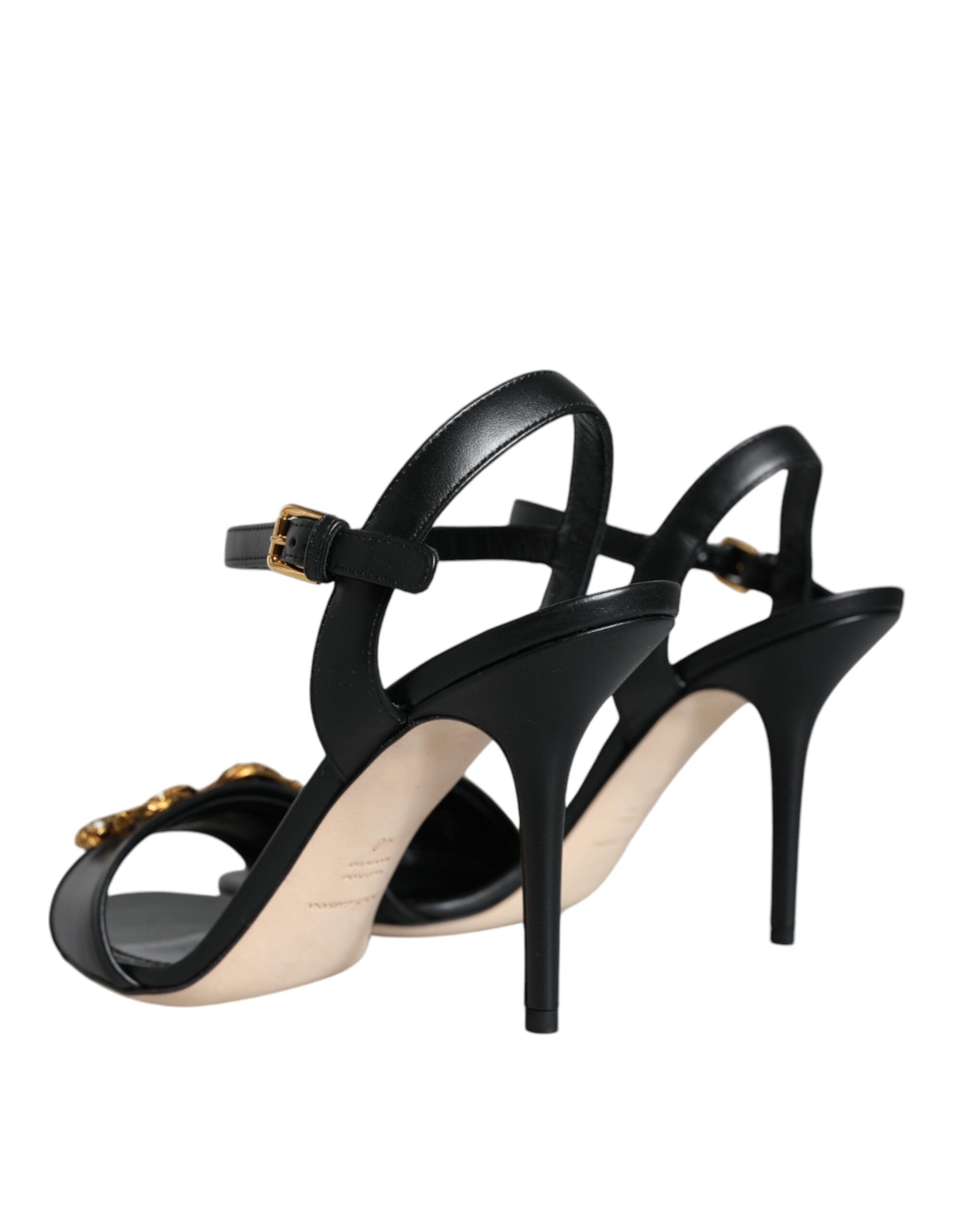 Dolce & Gabbana Black DG Amore Leather Keira Sandals Shoes