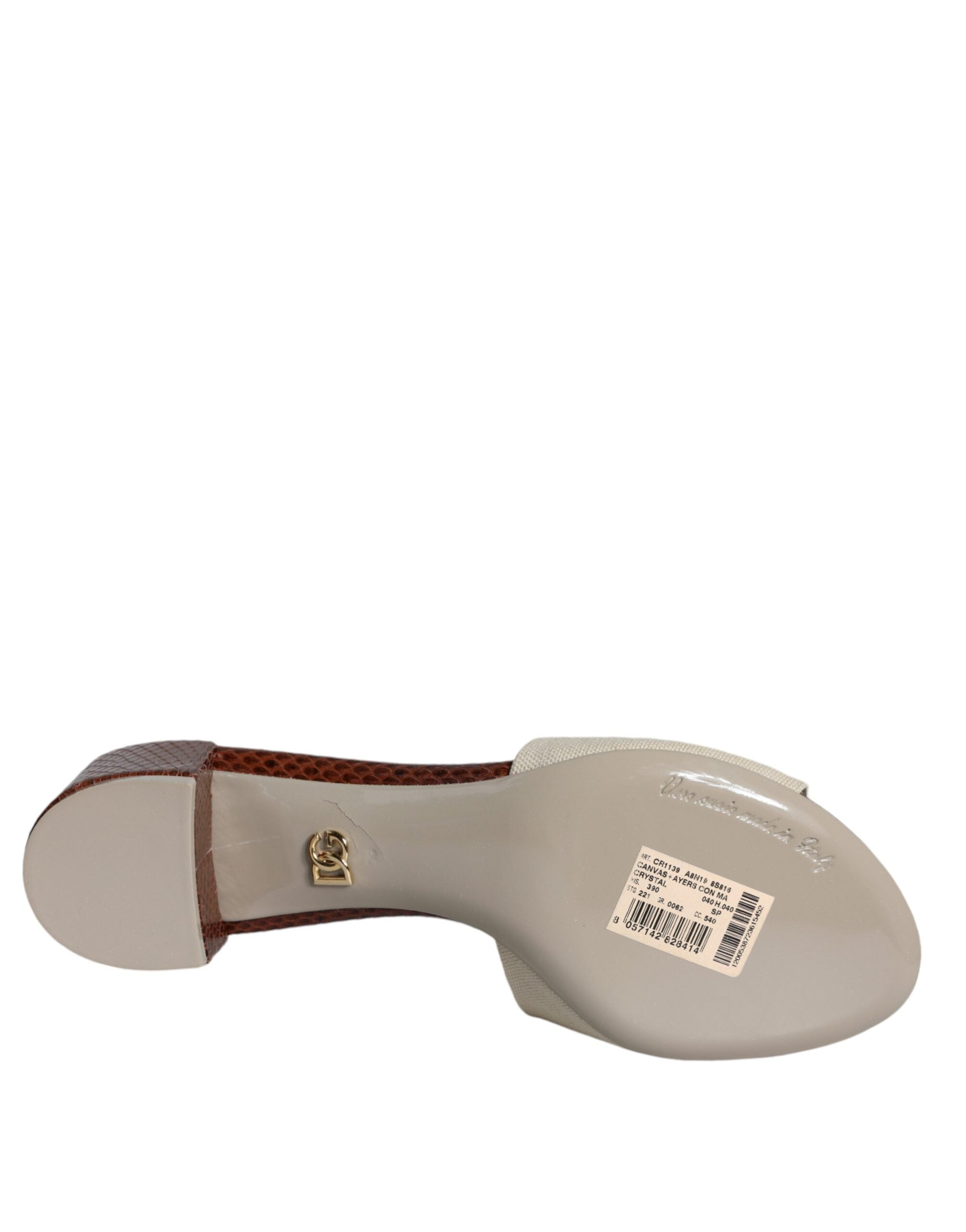 Dolce & Gabbana Beige Brown Logo Slides Heels Sandals Shoes