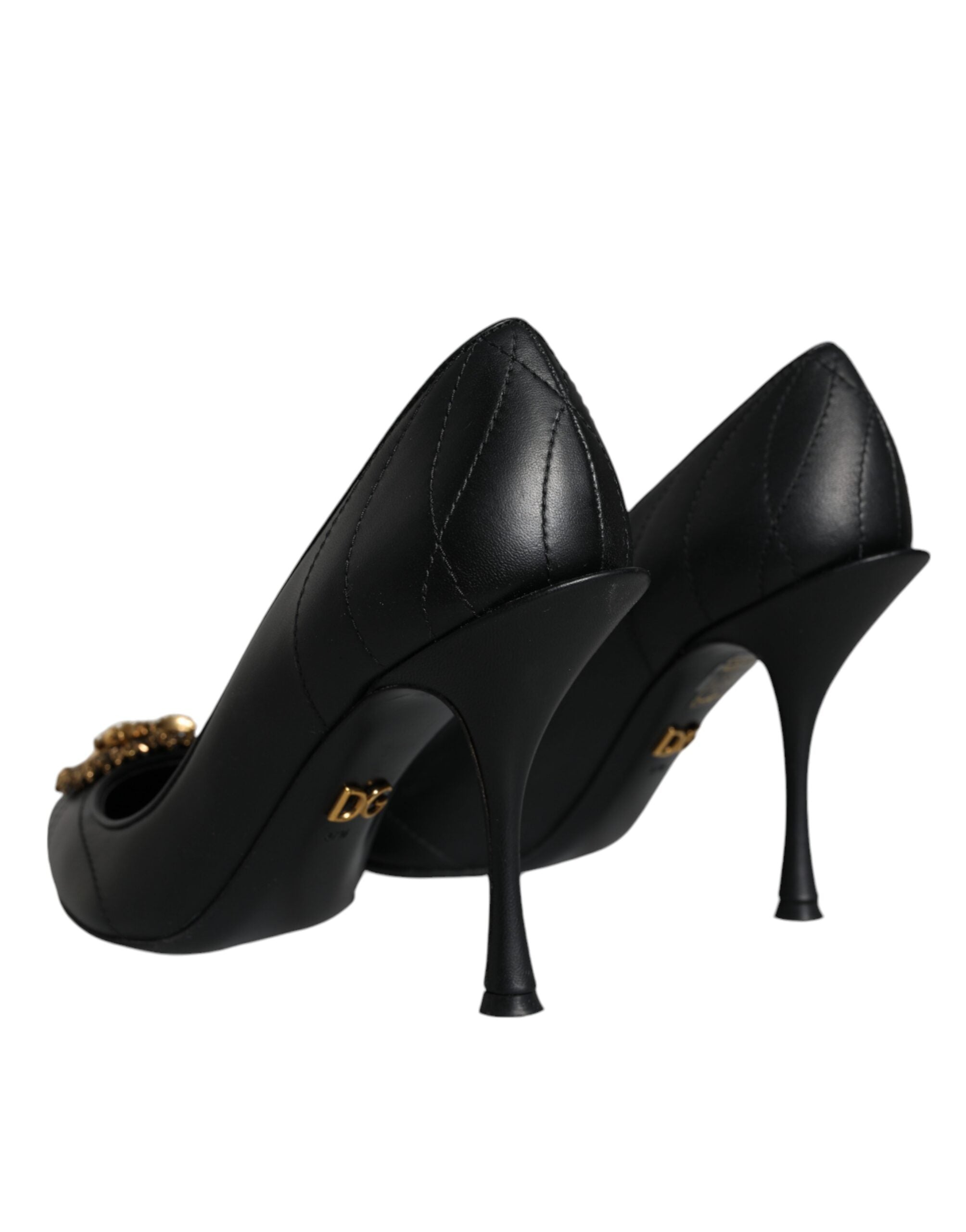 Dolce & Gabbana Black Leather Heart DEVOTION Pumps Shoes