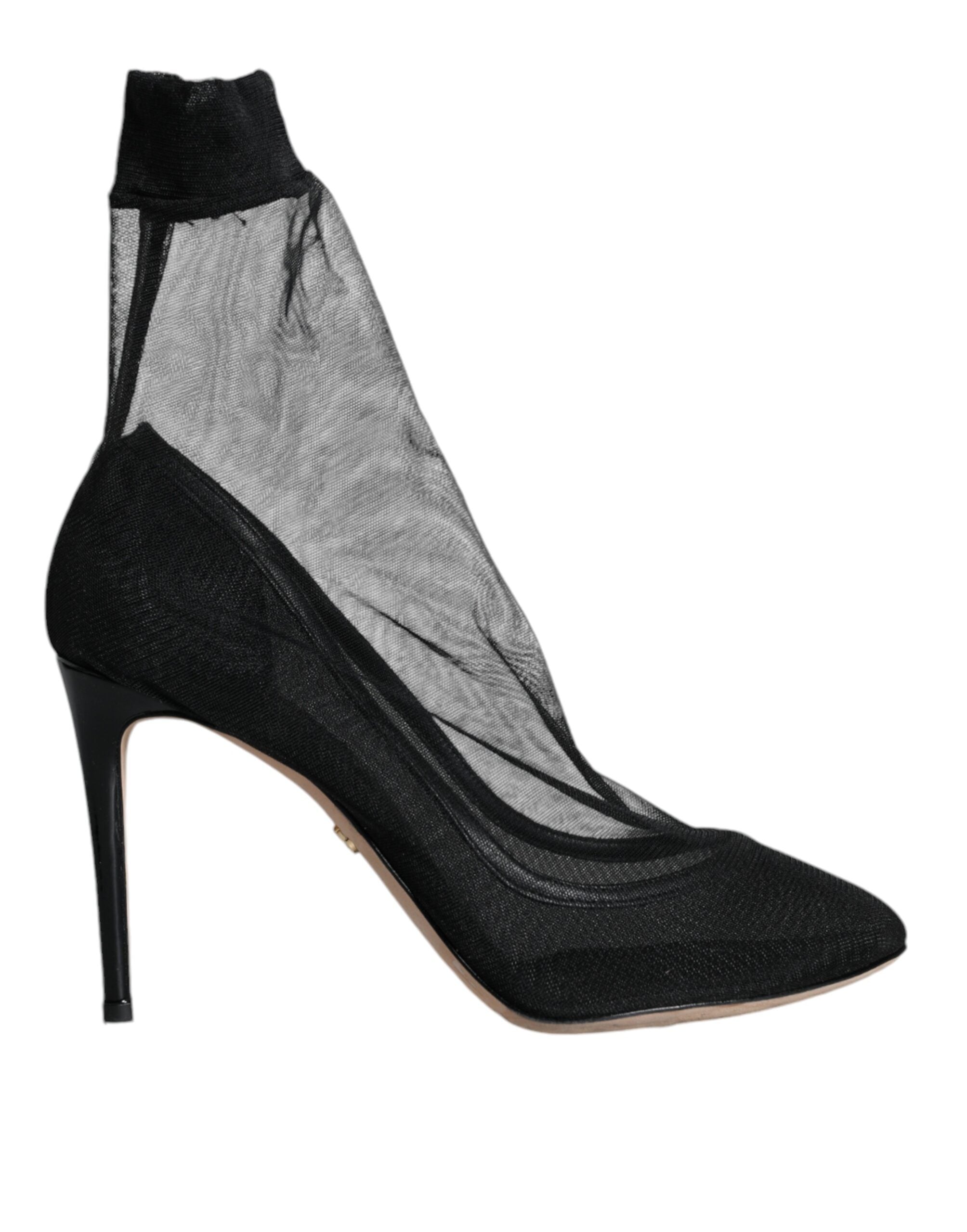 Dolce & Gabbana Black Tulle Stretch Ankle Boots Pumps Shoes