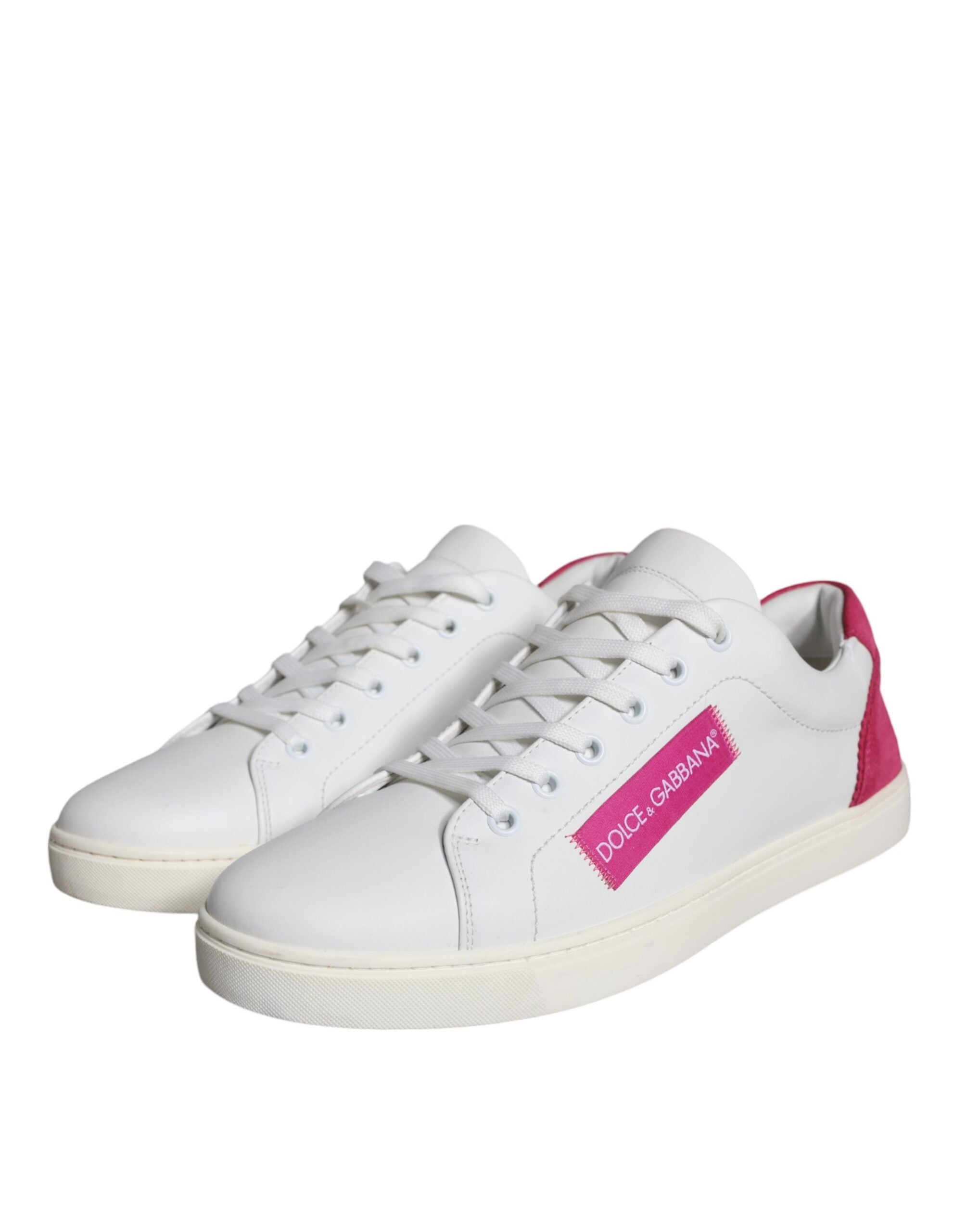 Dolce & Gabbana White Pink Leather Logo Classic Sneaker Shoes