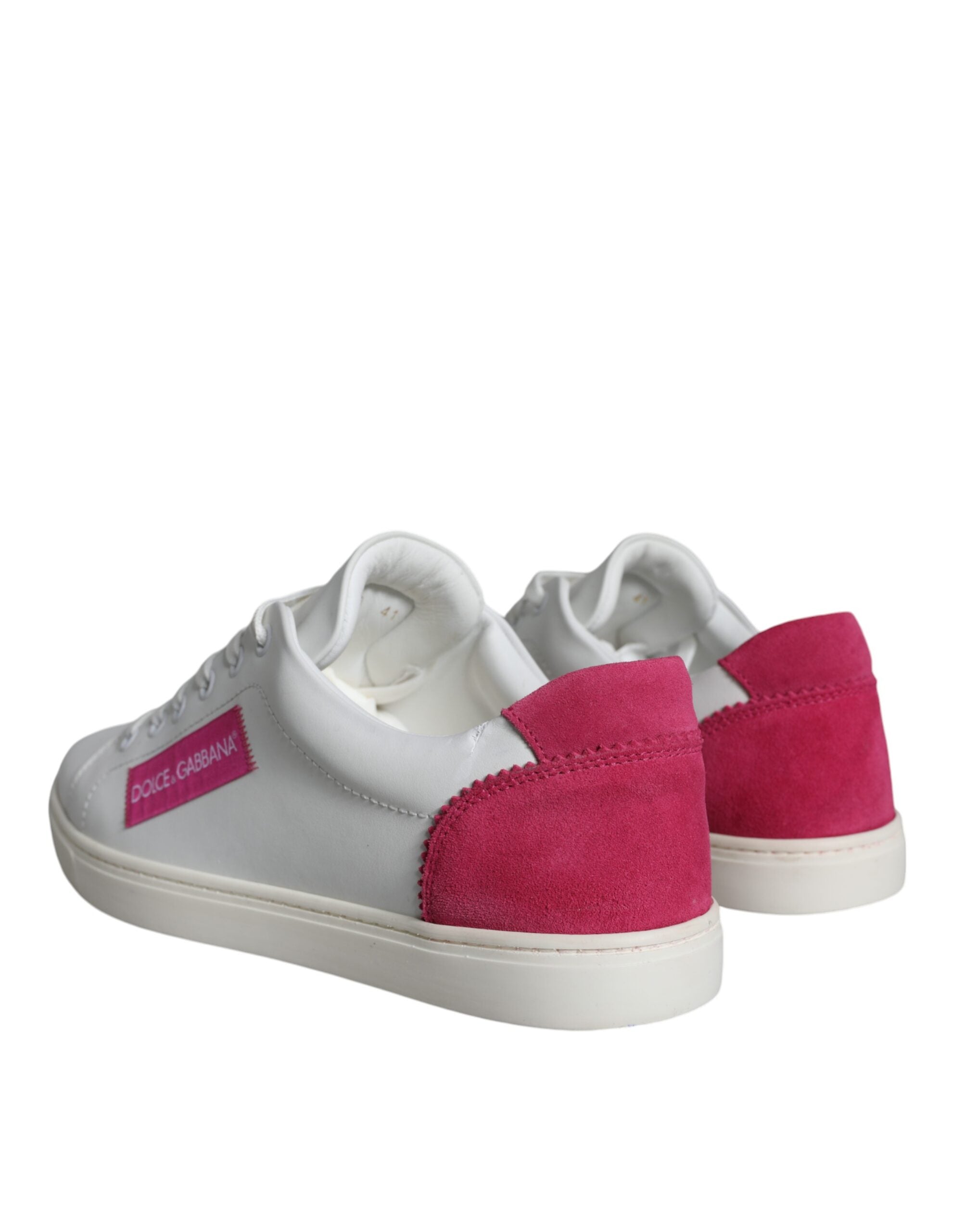 Dolce & Gabbana White Pink Leather Logo Classic Sneaker Shoes