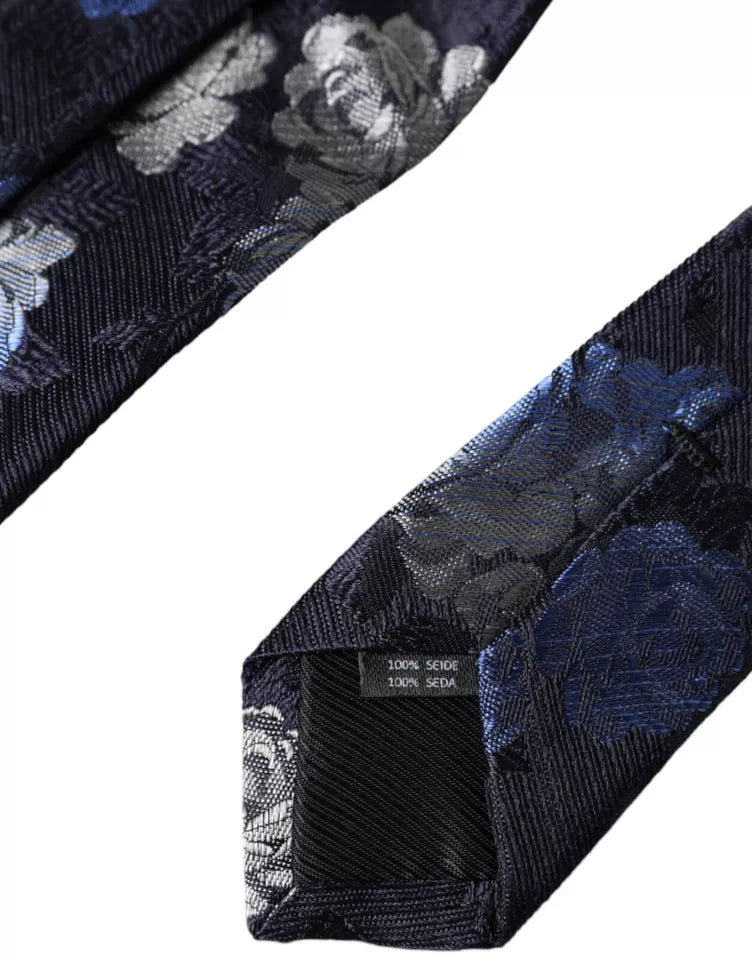 Ρυθμιζόμενη ανδρική γραβάτα Dolce & Gabbana Dark Blue Floral Fantasy Silk