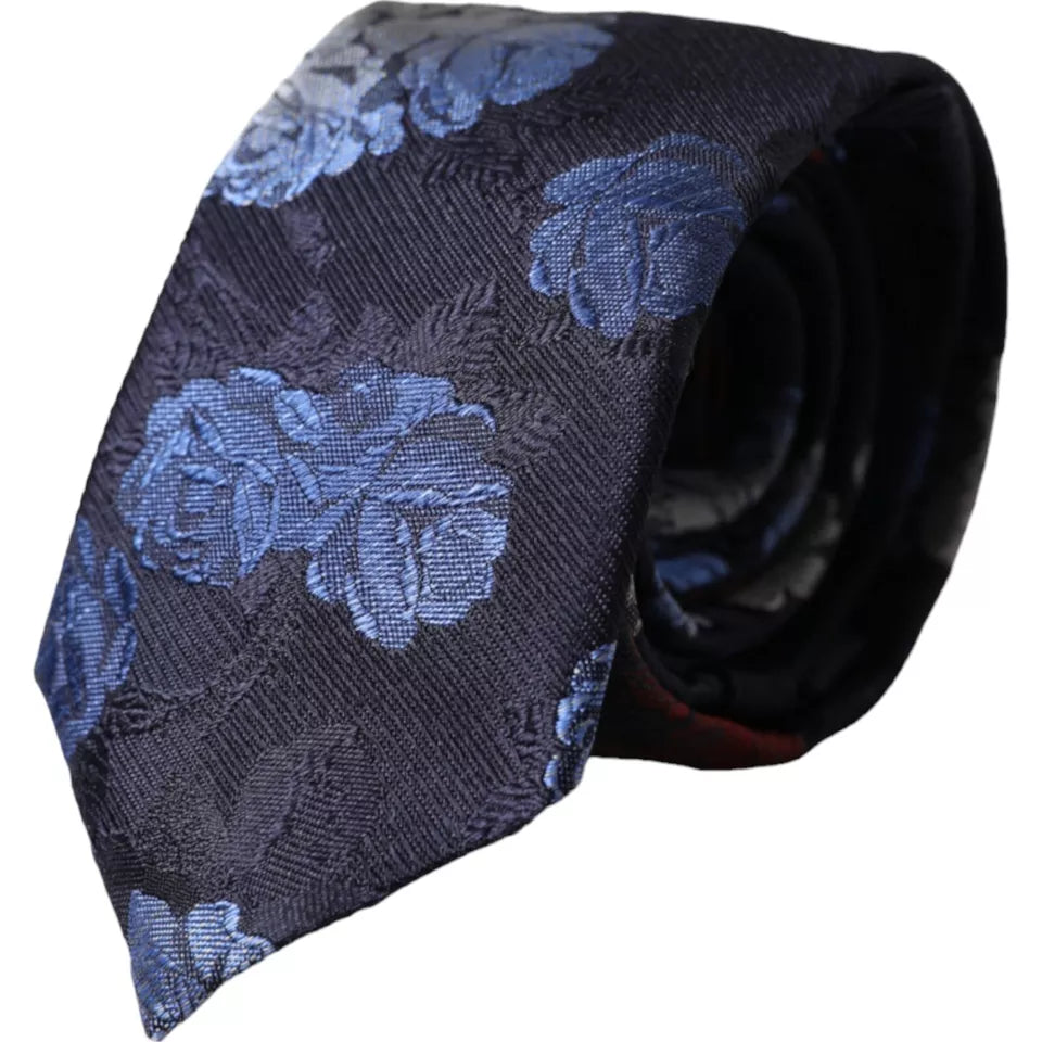 Ρυθμιζόμενη ανδρική γραβάτα Dolce & Gabbana Dark Blue Floral Fantasy Silk