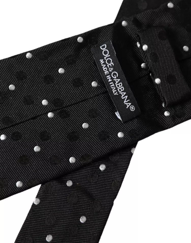 Dolce & Gabbana Black Polka Dot Fantasy Silk Adjustable Men Tie