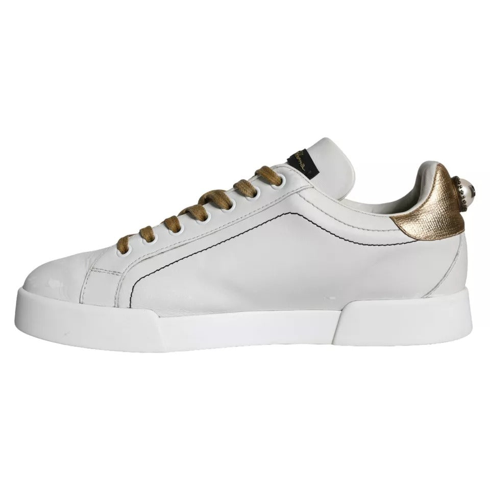 Παπούτσια Dolce & Gabbana White Leather Portofino Low Top Sneakers