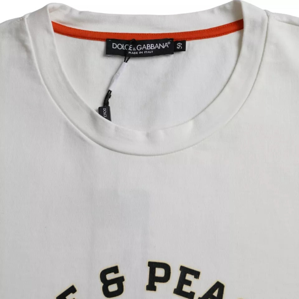 Dolce & Gabbana Άσπρο Love & Peace Βαμβακερό T-shirt με Στρογγυλό Λαιμό