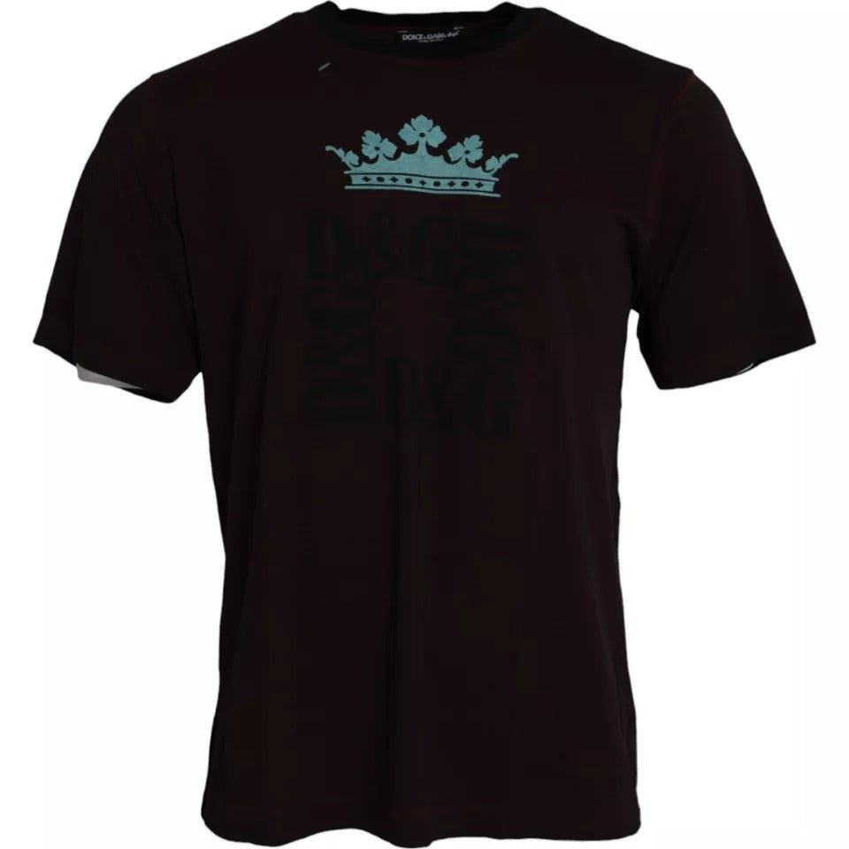 Dolce & Gabbana Bordeaux Crown Print Βαμβακερό T-shirt με Στρογγυλή Λαιμόκοψη