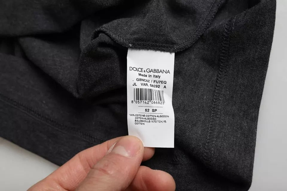 Dolce & Gabbana Μαύρο Βαμβακερό T-shirt με Λαιμόκοψη και Κοντά Μανίκια