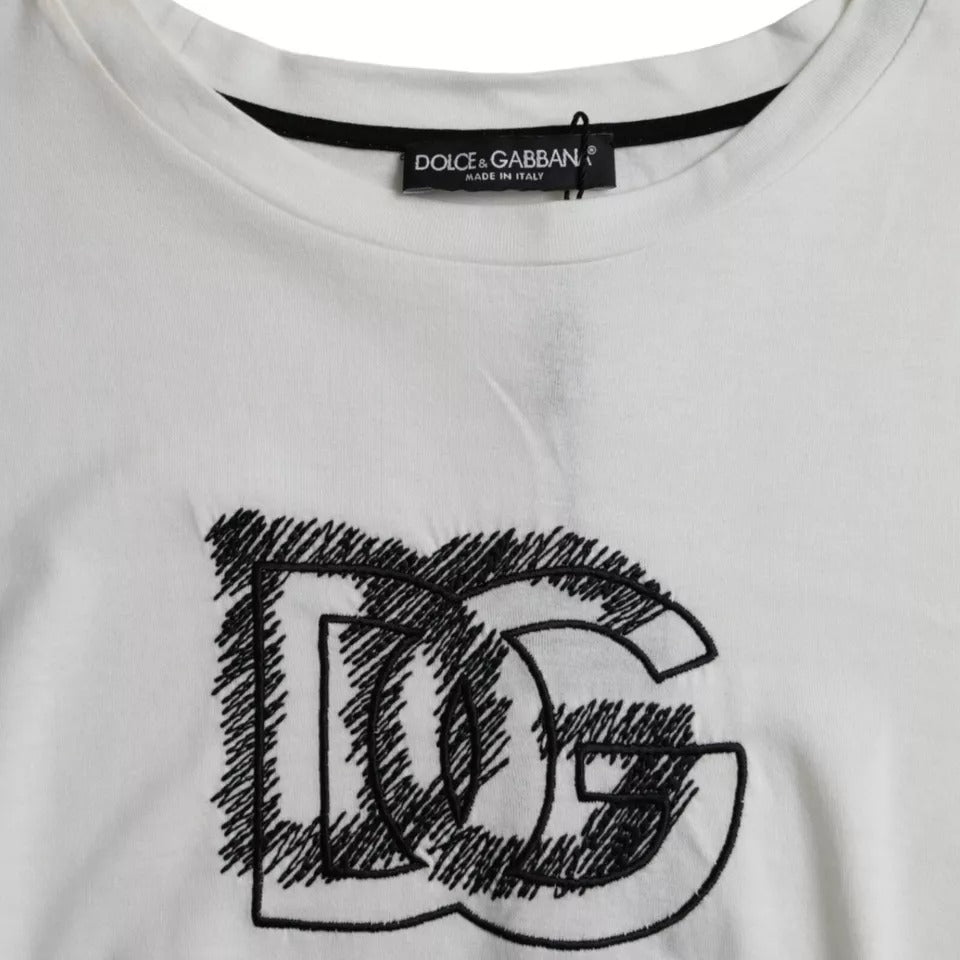 Dolce & Gabbana Λευκό T-shirt με Στρογγυλή Λαιμόκοψη και Κοντά Μανίκια