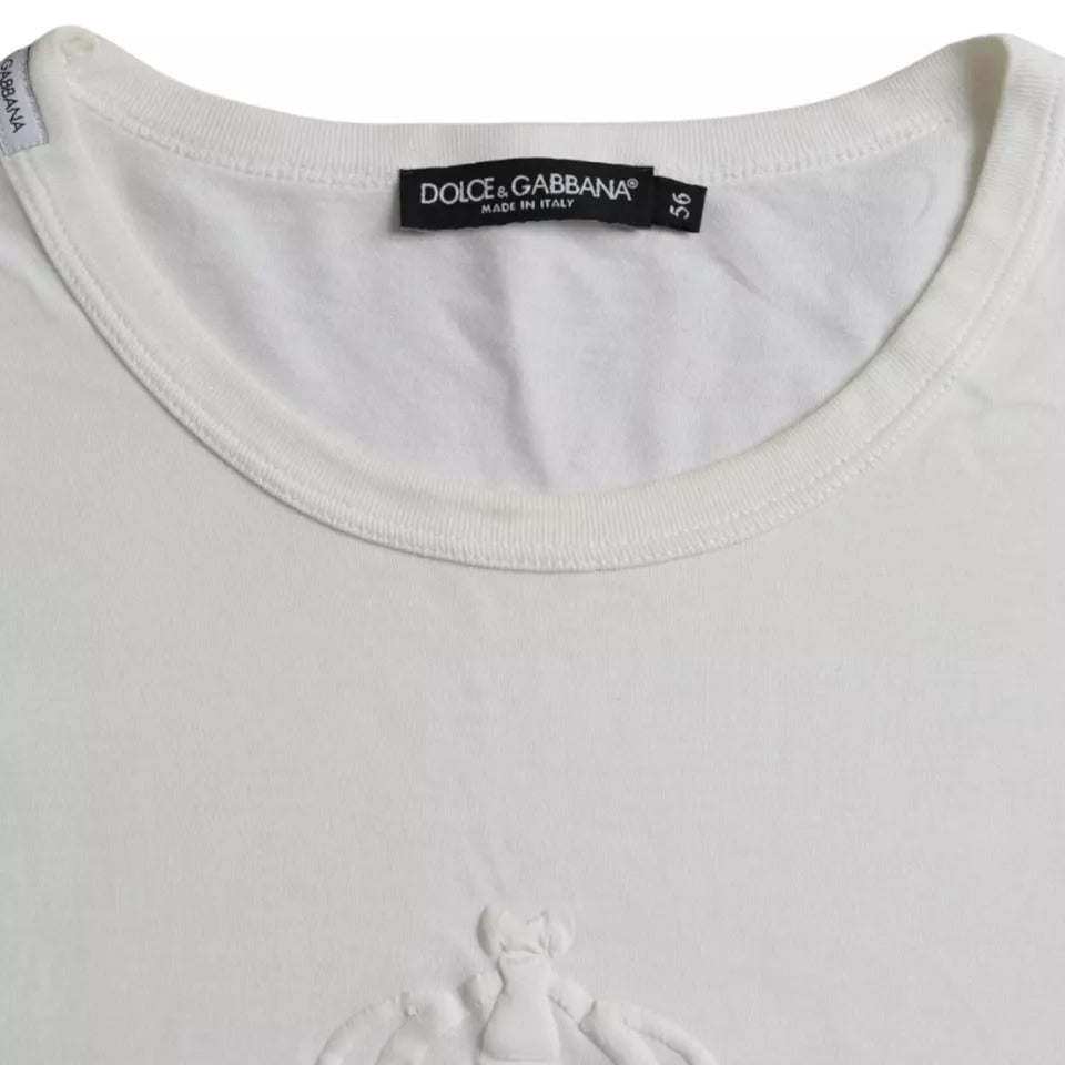 Dolce & Gabbana Λευκό Βαμβακερό T-shirt με Ανάγλυφο Λογότυπο