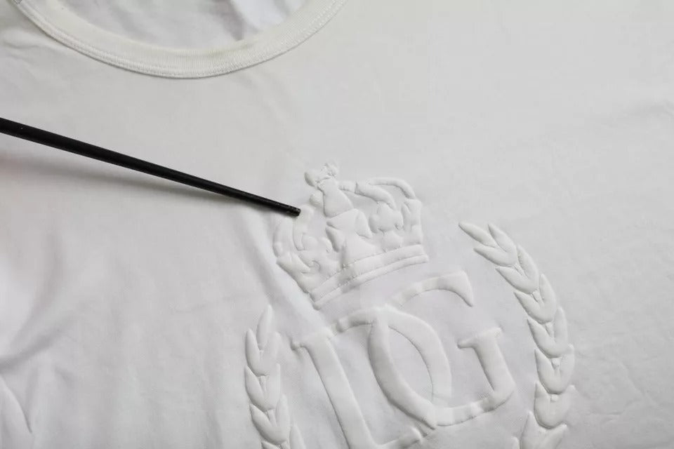 Dolce & Gabbana Λευκό Βαμβακερό T-shirt με Ανάγλυφο Λογότυπο