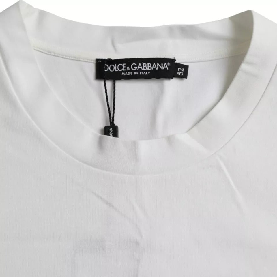 Dolce & Gabbana Λευκό T-shirt με Λογότυπο Στρογγυλή Λαιμόκοψη Κοντά Μανίκια