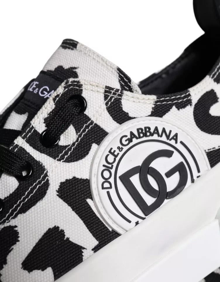 Dolce & Gabbana Μαύρα Άσπρα Υφασμάτινα Χαμηλά Sneakers Ανδρικά Παπούτσια