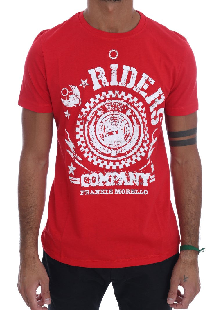 Frankie Morello Chic Red 'RIDERS' Motive Crewnneck Tee