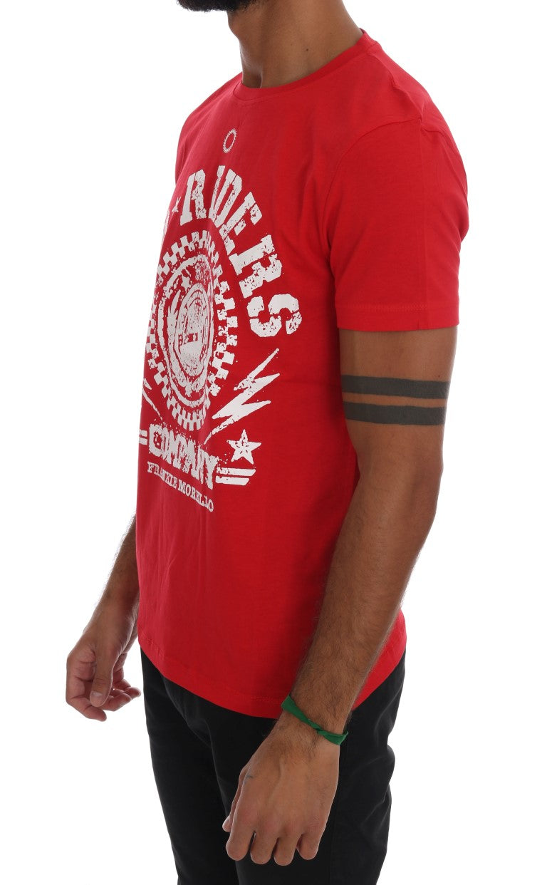 Frankie Morello Chic Red 'RIDERS' Motive Crewnneck Tee