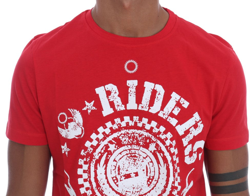 Frankie Morello Chic Red 'RIDERS' Motive Crewnneck Tee