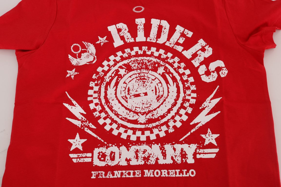 Frankie Morello Chic Red 'RIDERS' Motive Crewnneck Tee