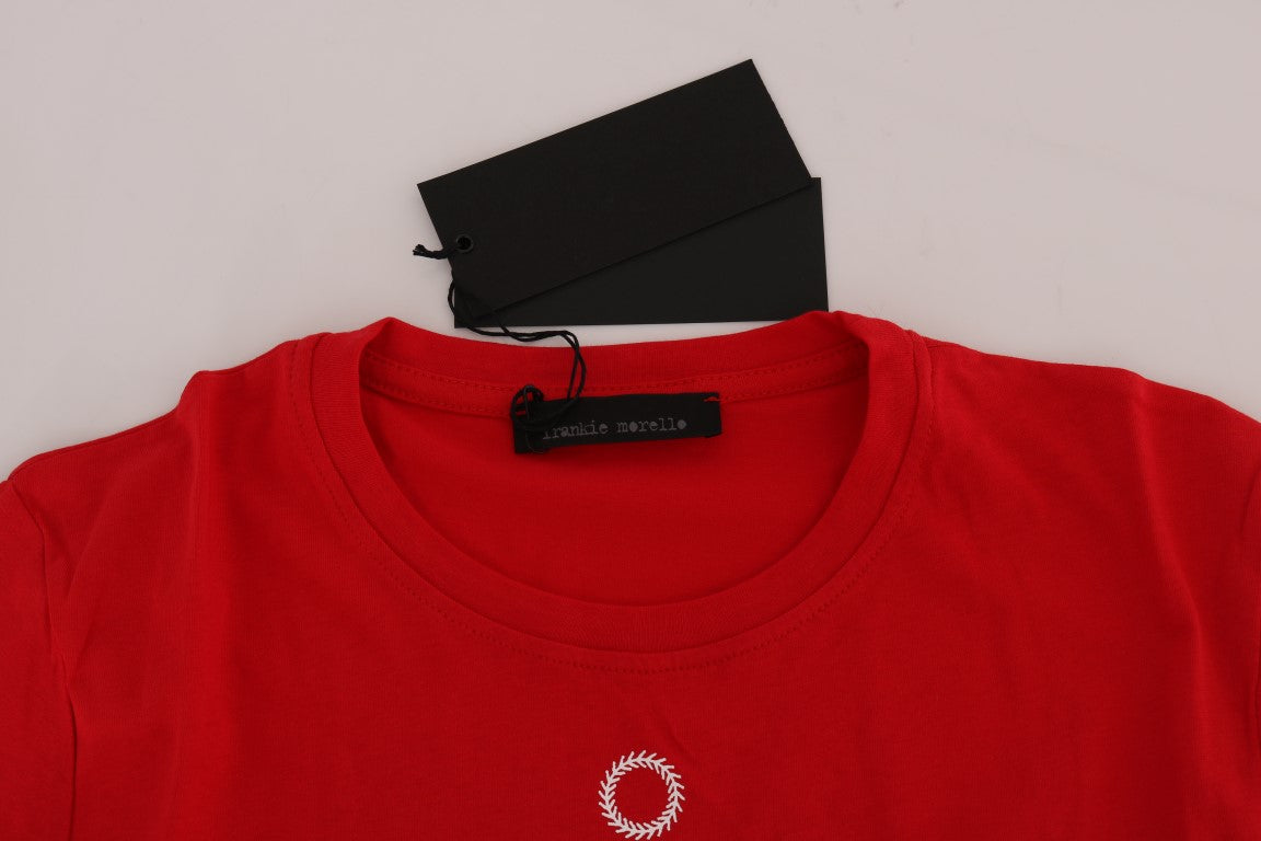 Frankie Morello Chic Red 'RIDERS' Motive Crewnneck Tee