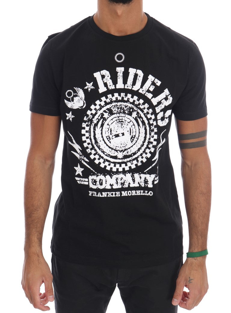 Frankie Morello Chic Black Crewneck Tee με μοτίβο 'RIDERS'