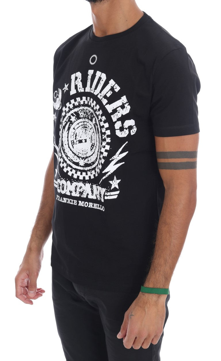 Frankie Morello Chic Black Crewneck Tee με μοτίβο 'RIDERS'