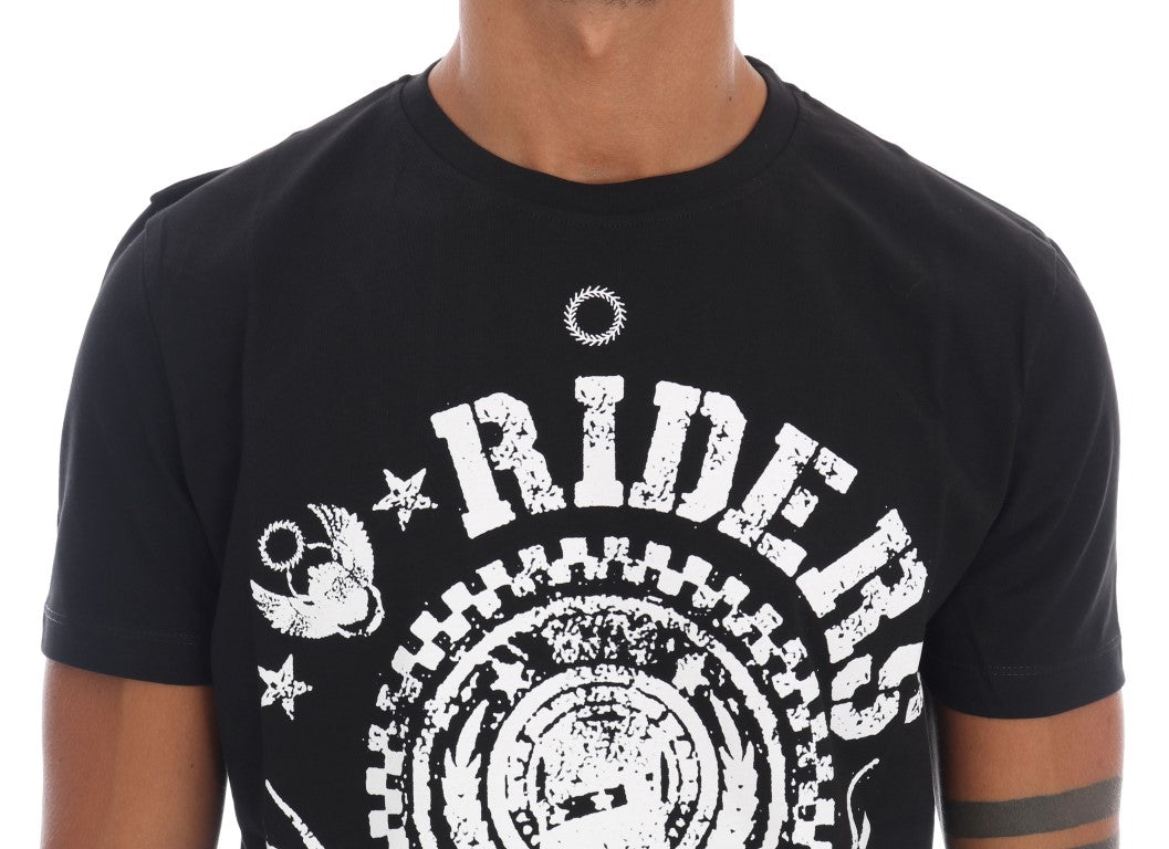 Frankie Morello Chic Black Crewneck Tee με μοτίβο 'RIDERS'