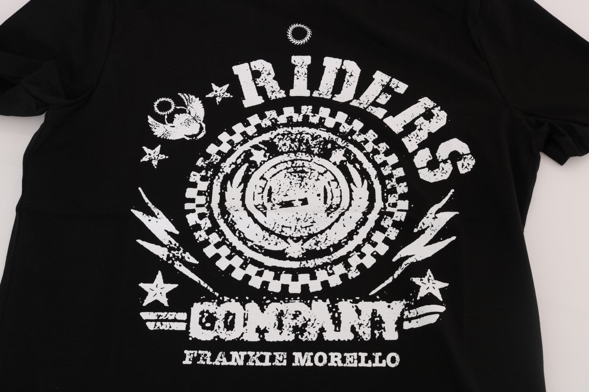 Frankie Morello Chic Black Crewneck Tee με μοτίβο 'RIDERS'