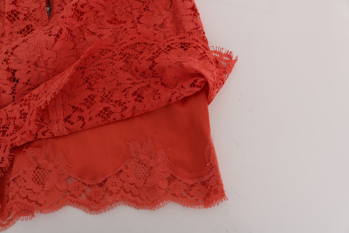 Dolce &amp; Gabbana Orange Macramé Lace Pencil Φούστα