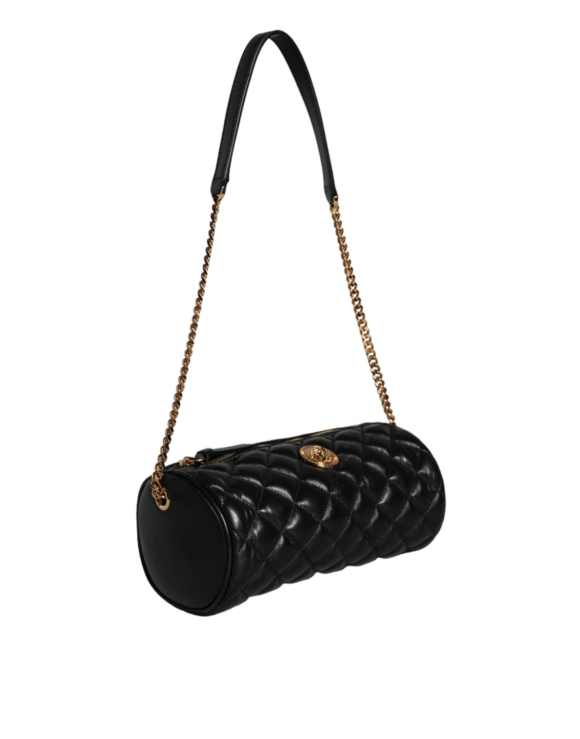 Versace Μαύρη Mini Quilted Τσάντα Χιαστί από Δέρμα Αρνιού