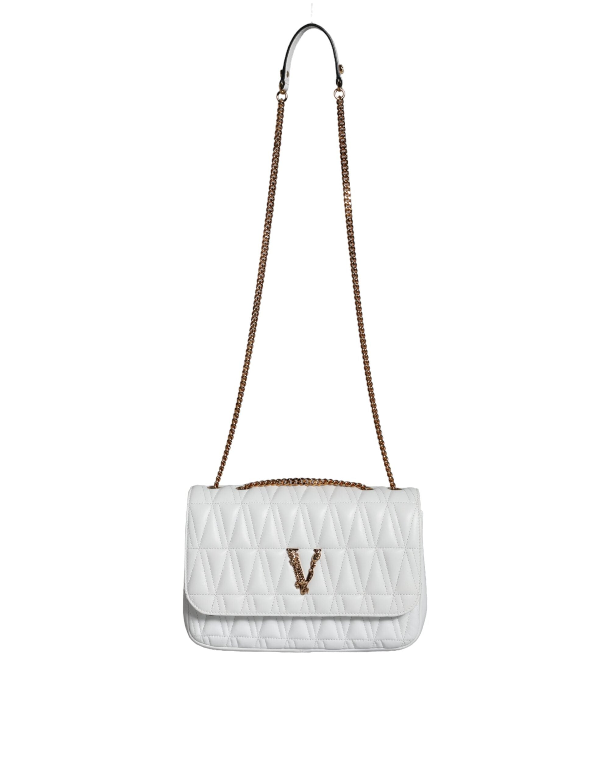 Versace Λευκή Μίνι Δερμάτινη Τσάντα Ώμου Crossbody