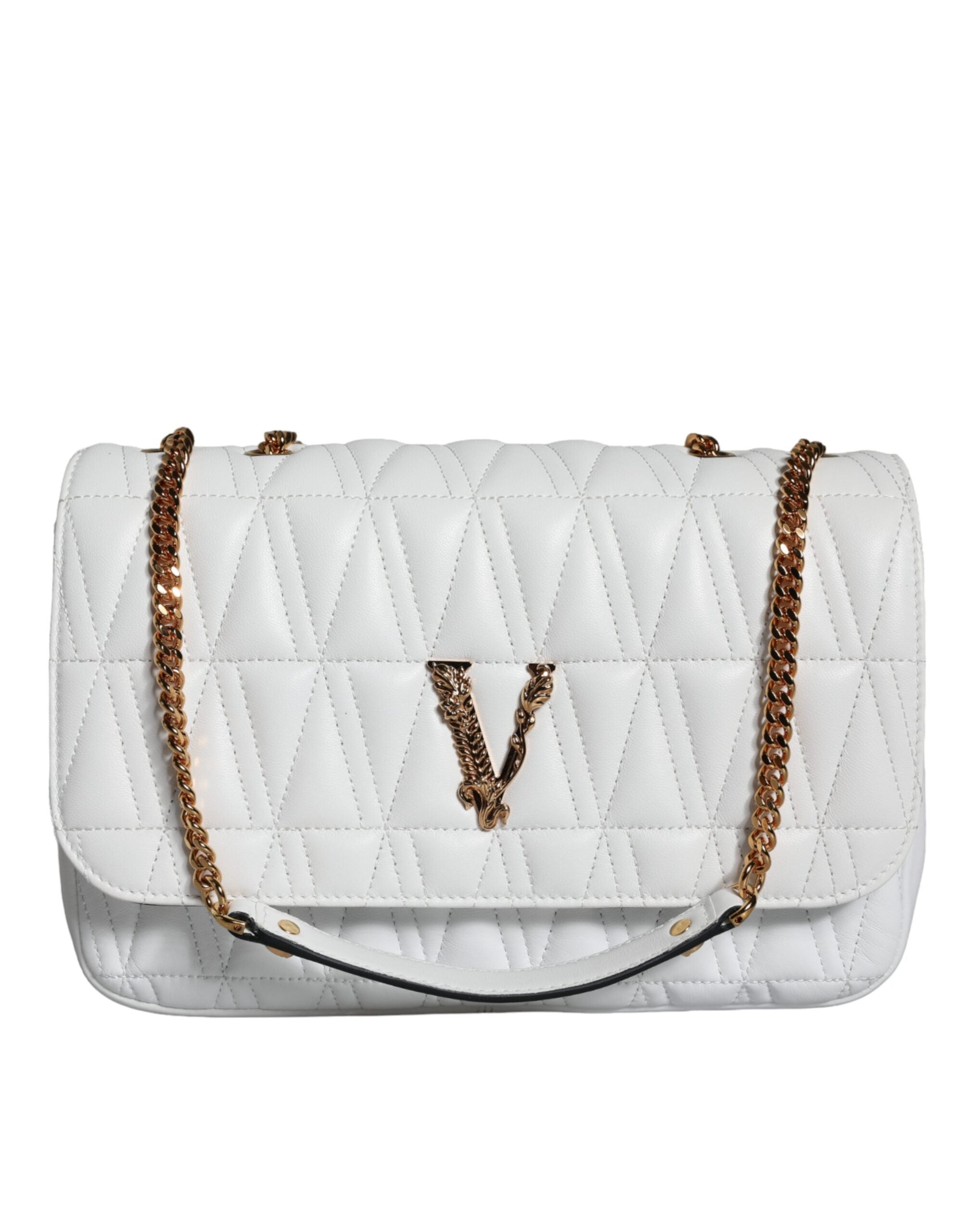 Versace Λευκή Μίνι Δερμάτινη Τσάντα Ώμου Crossbody