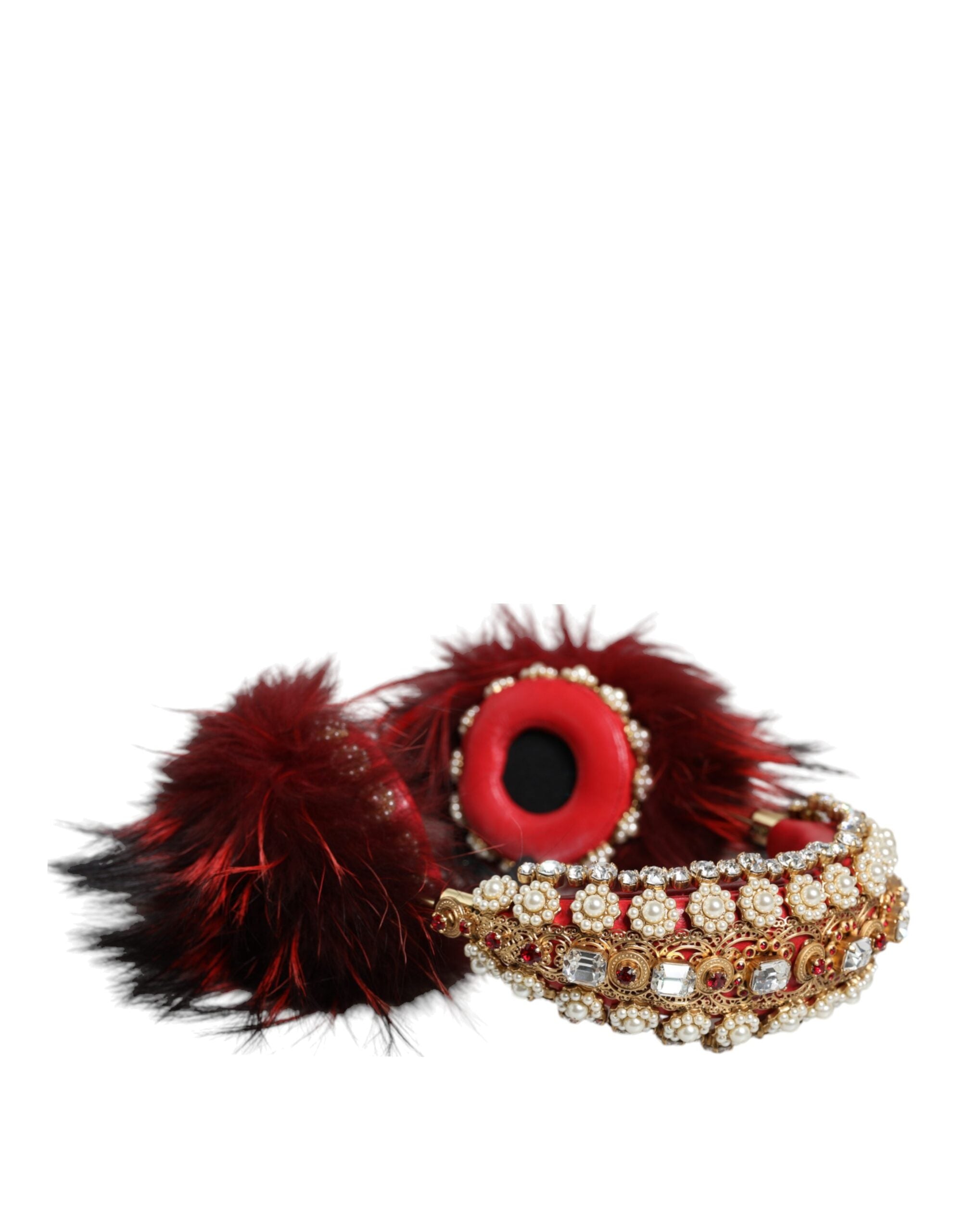 Dolce & Gabbana Red Gold Crystal Fur Headset Audio AUX Ακουστικά