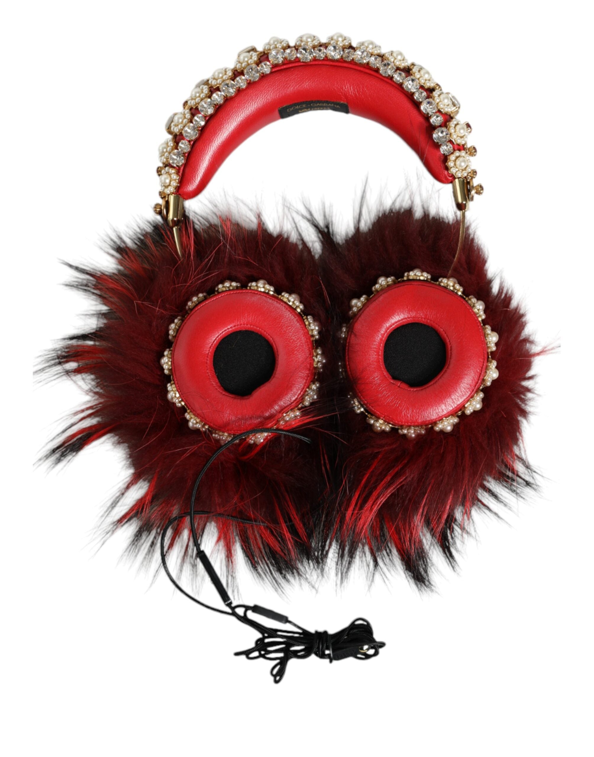 Dolce & Gabbana Red Gold Crystal Fur Headset Audio AUX Ακουστικά