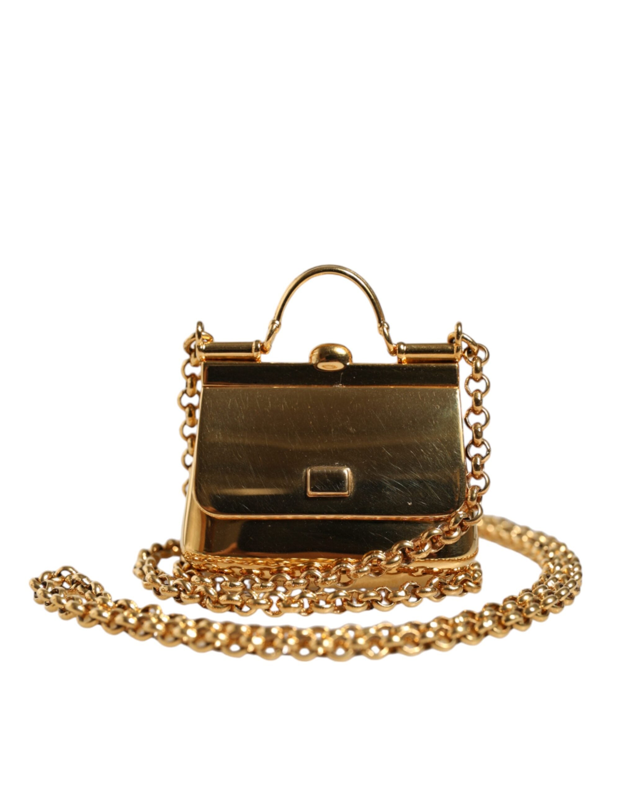 Dolce & Gabbana Gold Brass Chain Sicily Micro Bag Pendant Necklace