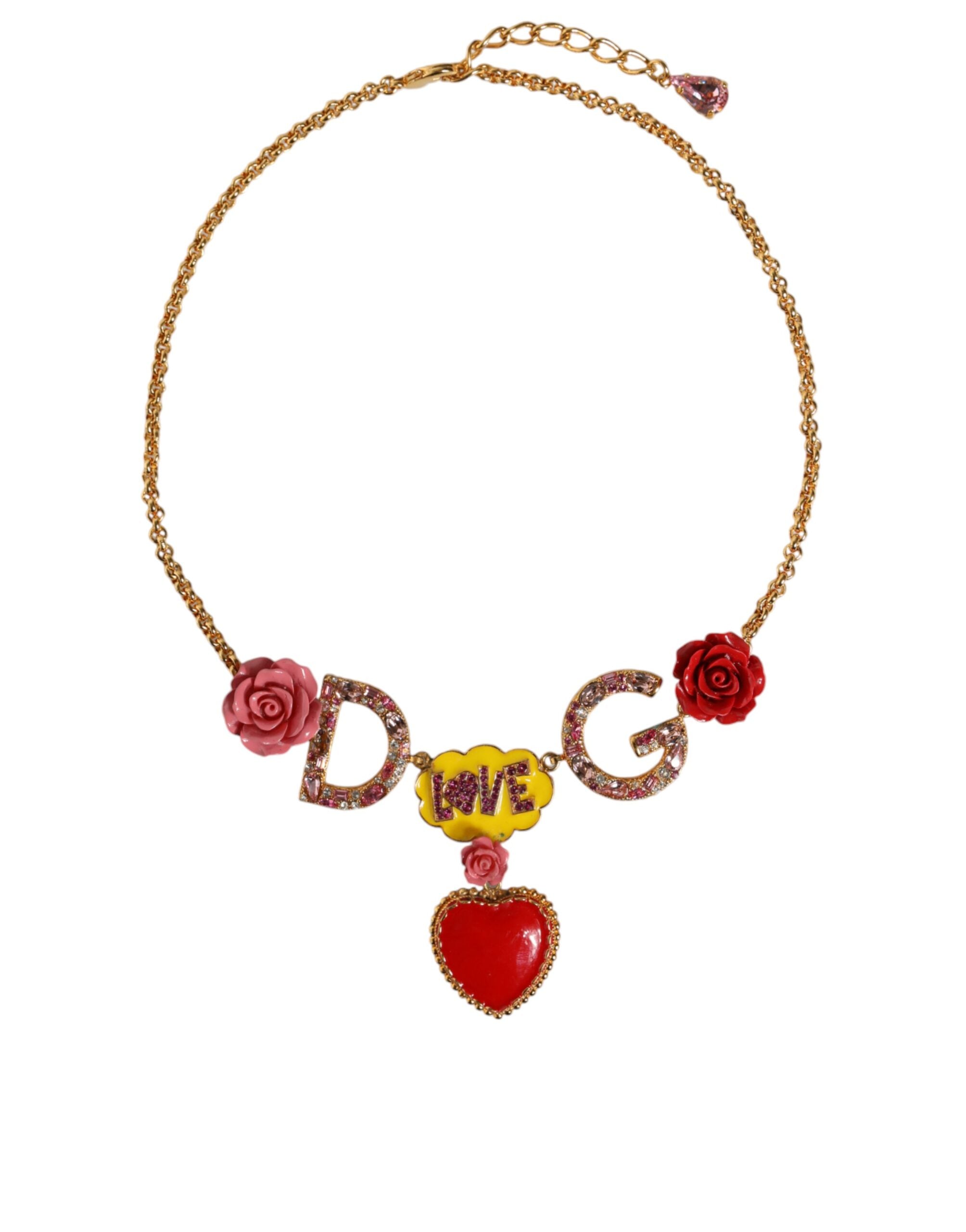 Dolce & Gabbana Κόσμημα Αλυσίδα DG Λογότυπο Rose Love Κρυστάλλινο Φυλακτό