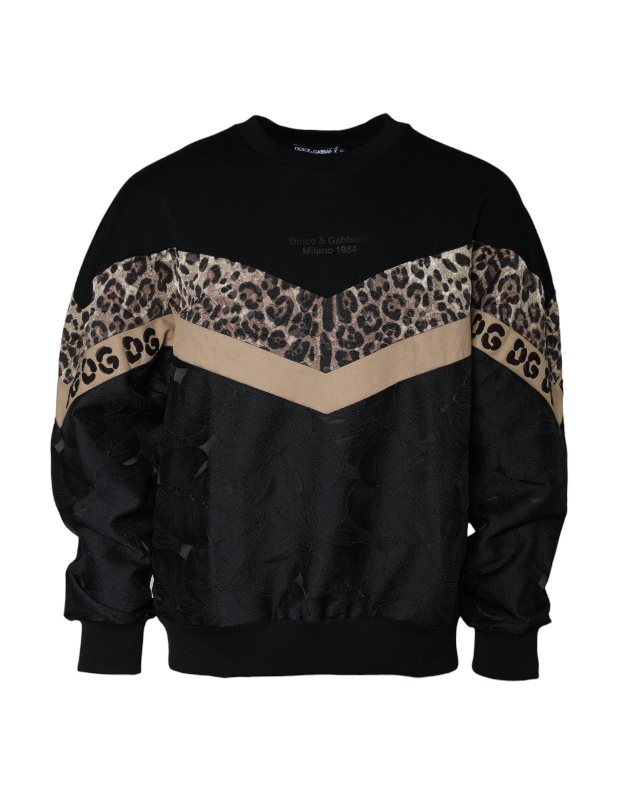 Dolce & Gabbana Μαύρο Leopard Crew Neck Φούτερ Πουλόβερ