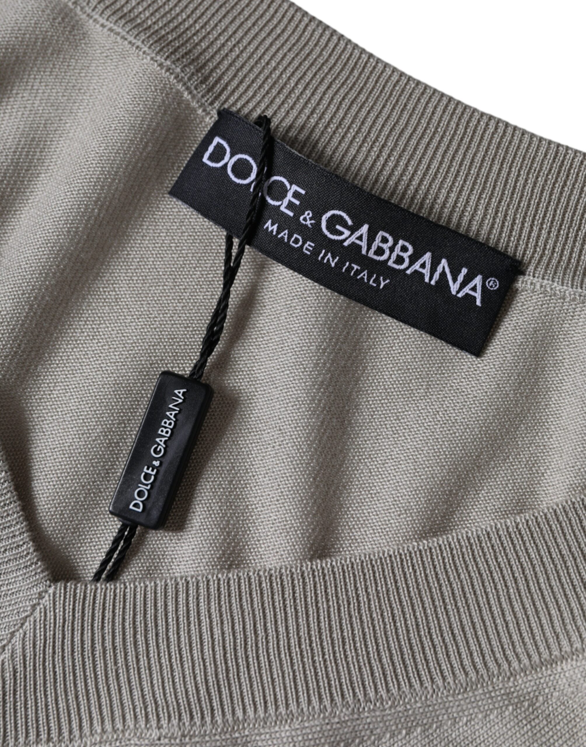 Dolce & Gabbana Εκρού Μεταξωτό Πουλόβερ V-neck Μακρυμάνικο