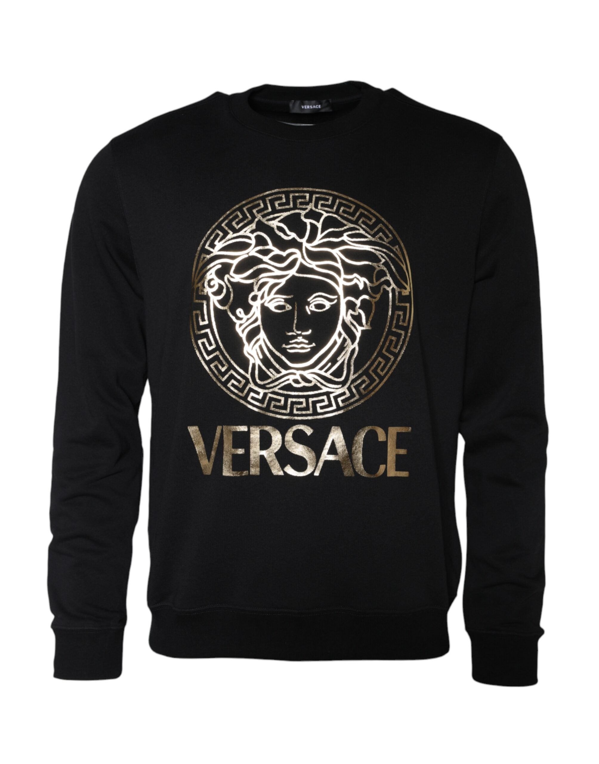 Versace Μαύρο Medusa Φλις Βαμβακερό Πουλόβερ με Λαιμόκοψη