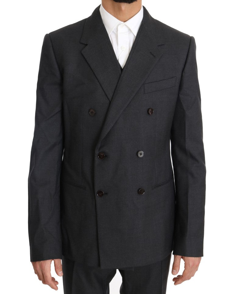 Dolce & Gabbana Elegant Gray Double Breasted Wool Silk Suit