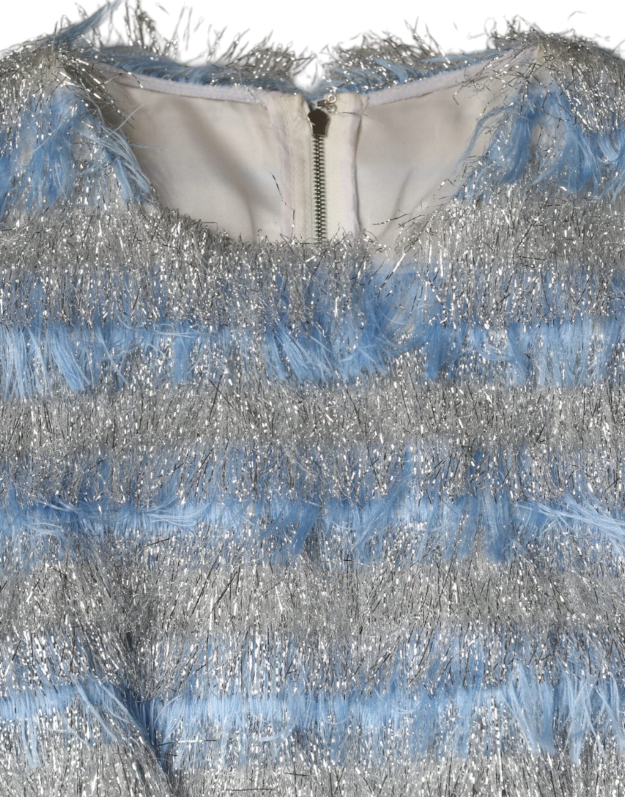 Dolce & Gabbana Light Blue Silver Jacquard Α-γραμμής Μίντι Φόρεμα