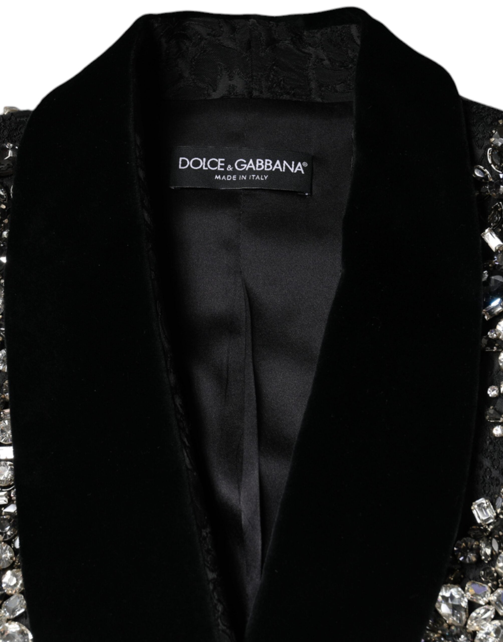 Dolce & Gabbana Μαύρο Ζακάρ Σακάκι με Κρύσταλλα και Λουλουδάτα Μοτίβα