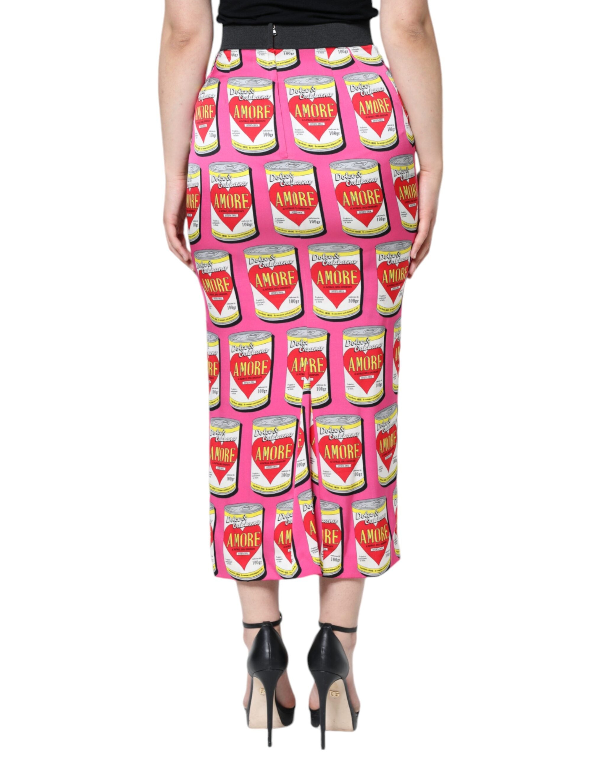 Dolce & Gabbana Pink AMORE Silk High Waist Pencil Cut Skirt