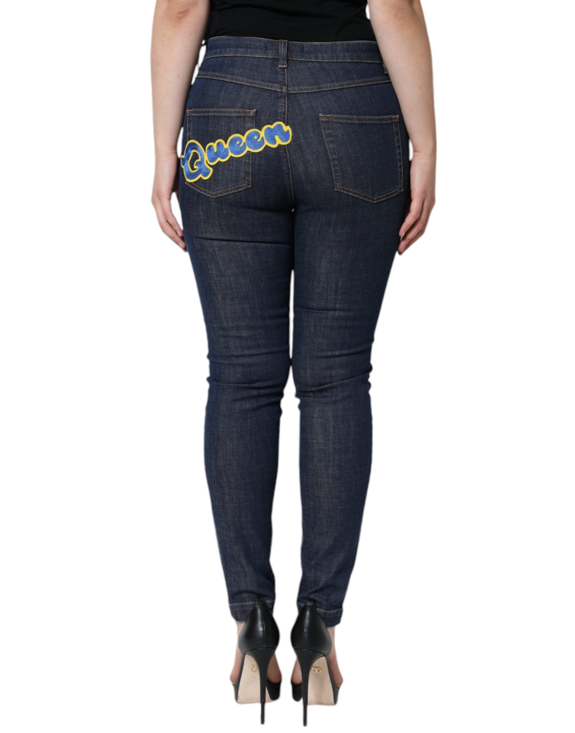 Dolce & Gabbana Σκούρο Μπλε QUEEN Βαμβακερό Skinny Denim Jean