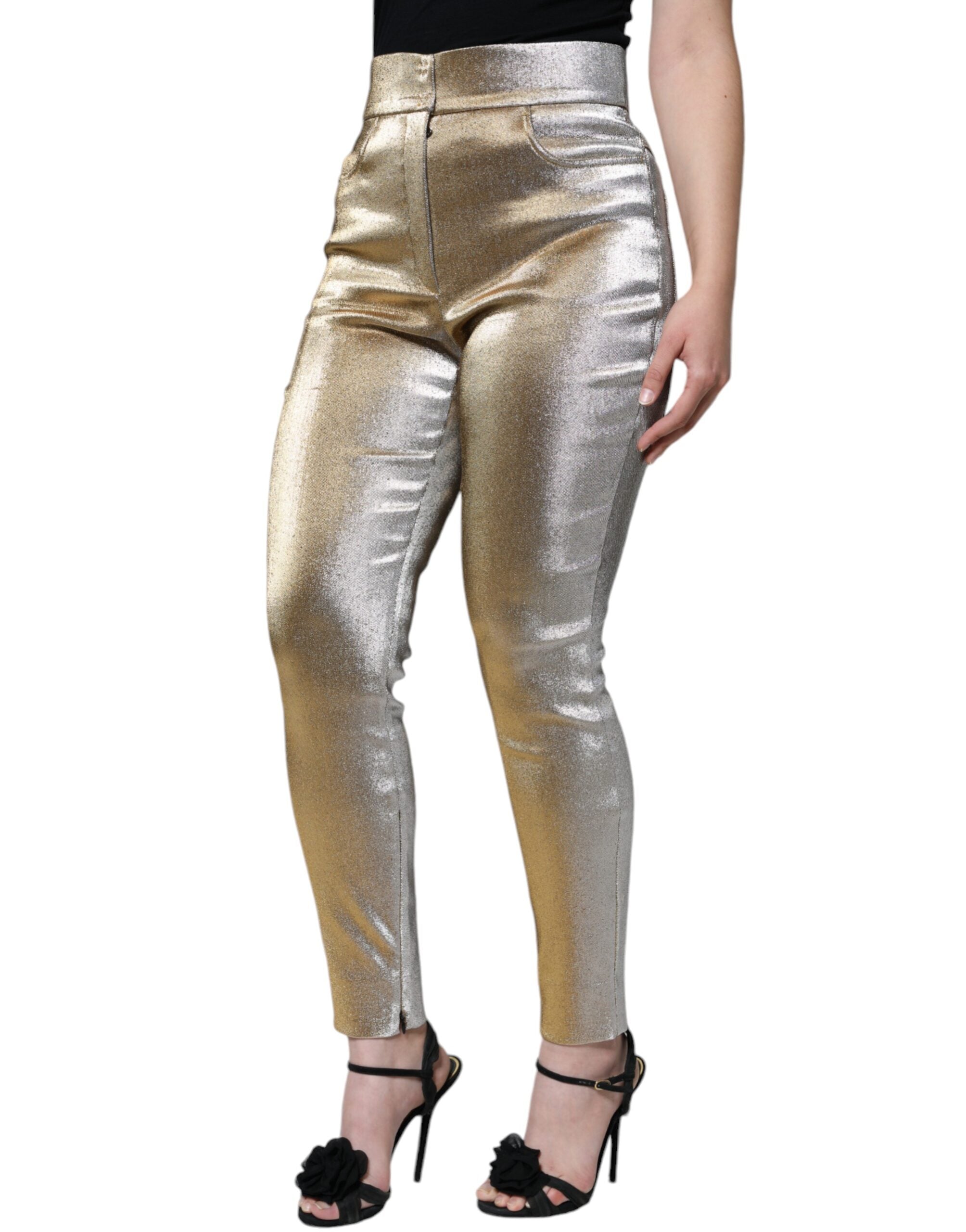 Dolce & Gabbana Metallic Gold High Waist Skinny Pants